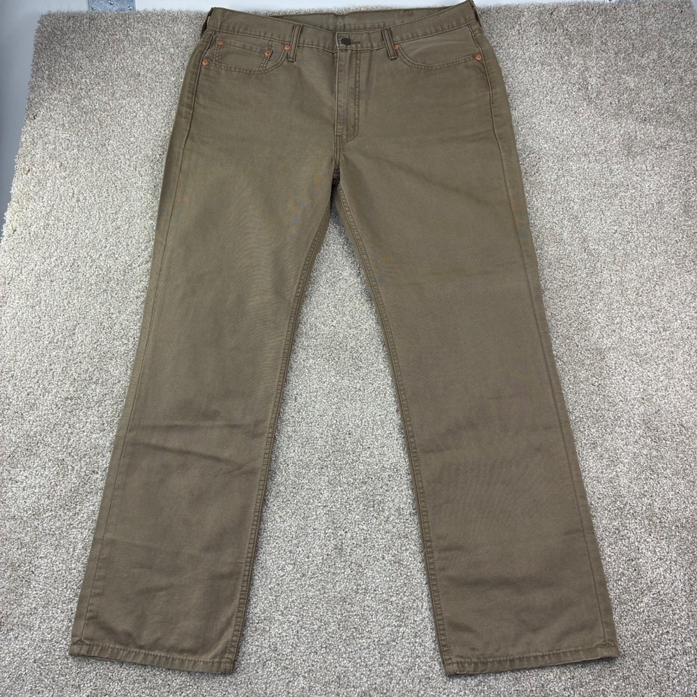 Levis 514 Straight Fit Pants Mens 38x32 Brown Canvas Workwear Cotton Jeans - Picture 2 of 12